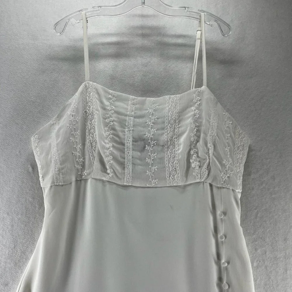 Nasty Gal Slip Dress Size 10 Woven Button Down Broiderie Panel Side Slit White - Picture 2 of 15